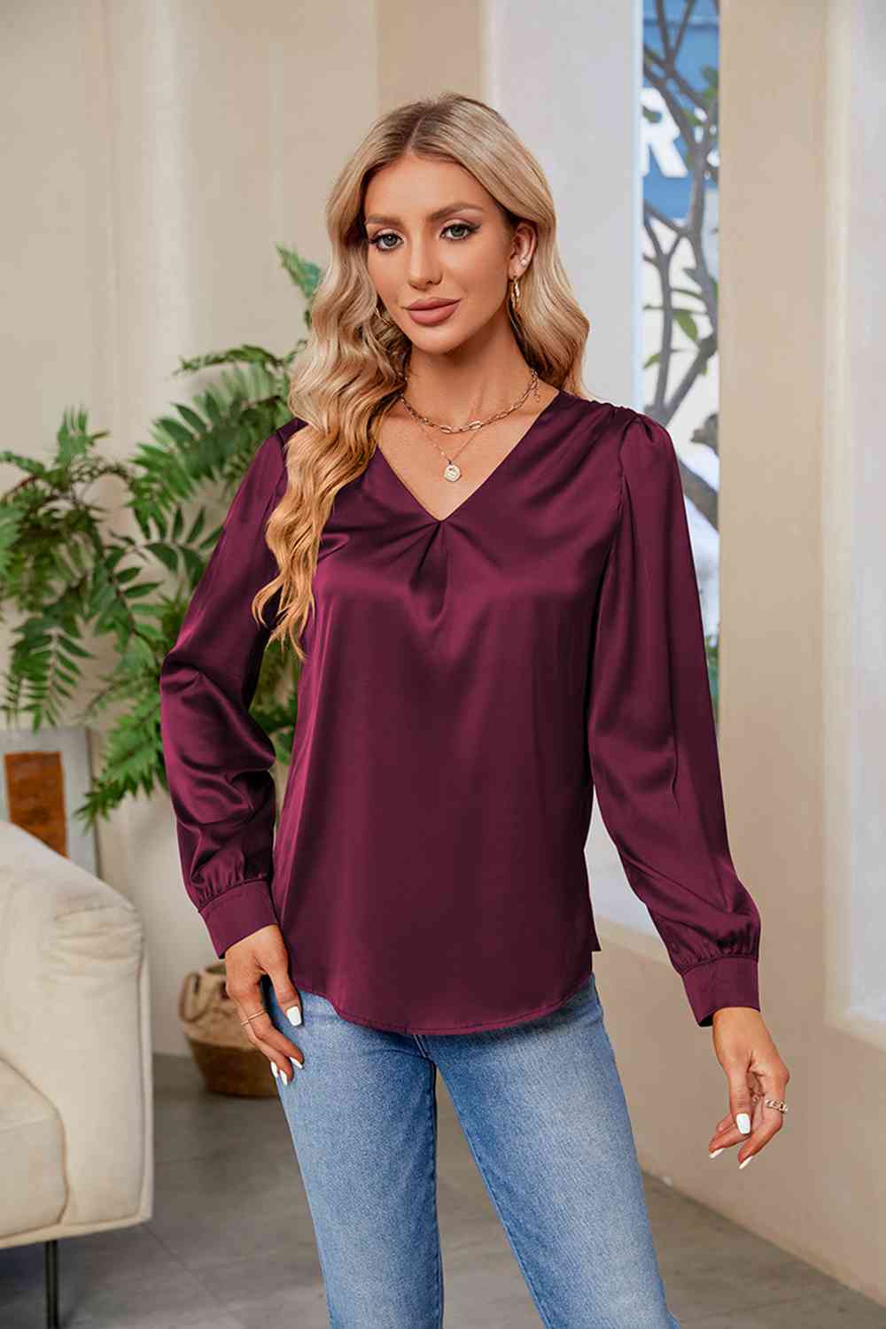 V-Neck Long Sleeve Top