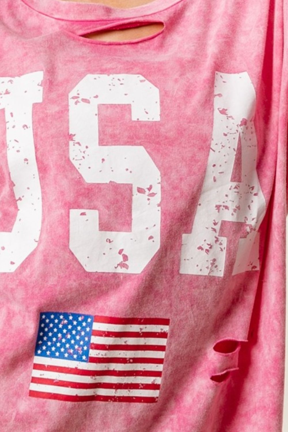 BiBi Washed American Flag Graphic Distressed T-Shirt