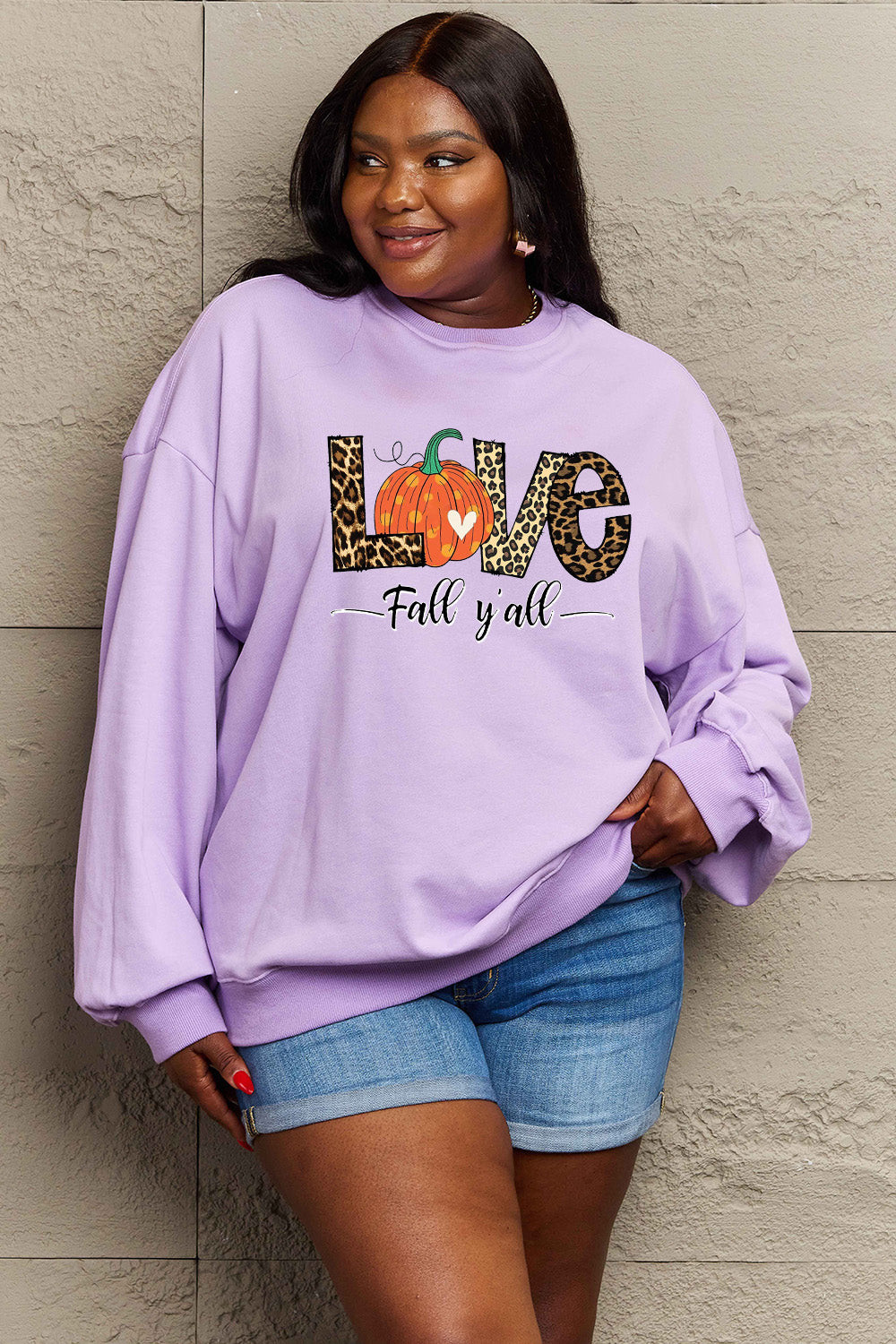 Simply Love – Sweatshirt mit Grafik „LOVE FALL YALL“ in voller Größe