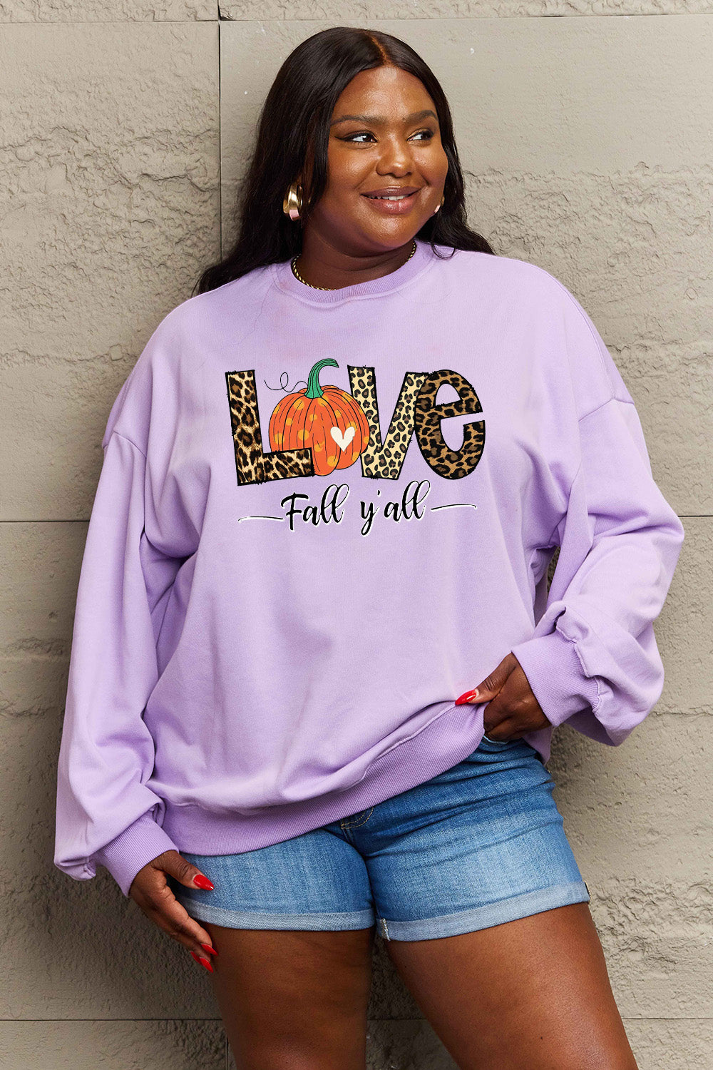 Simply Love – Sweatshirt mit Grafik „LOVE FALL YALL“ in voller Größe