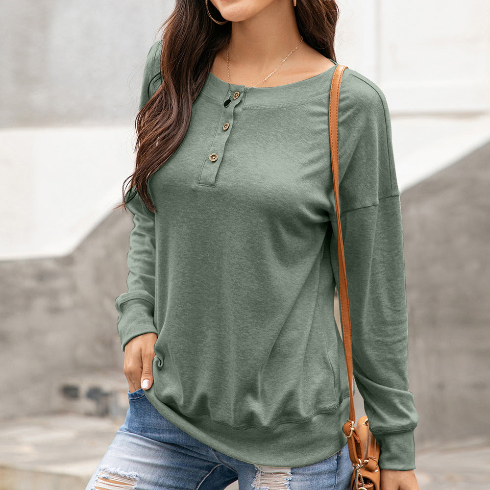 Quarter Button Dropped Shoulder Blouse