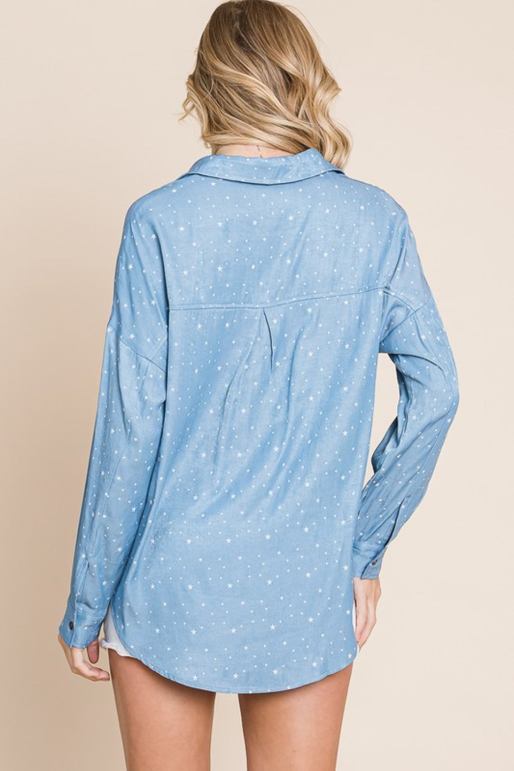 HEYSON Full Size You're A Star Button-Up Denim Look Shirt