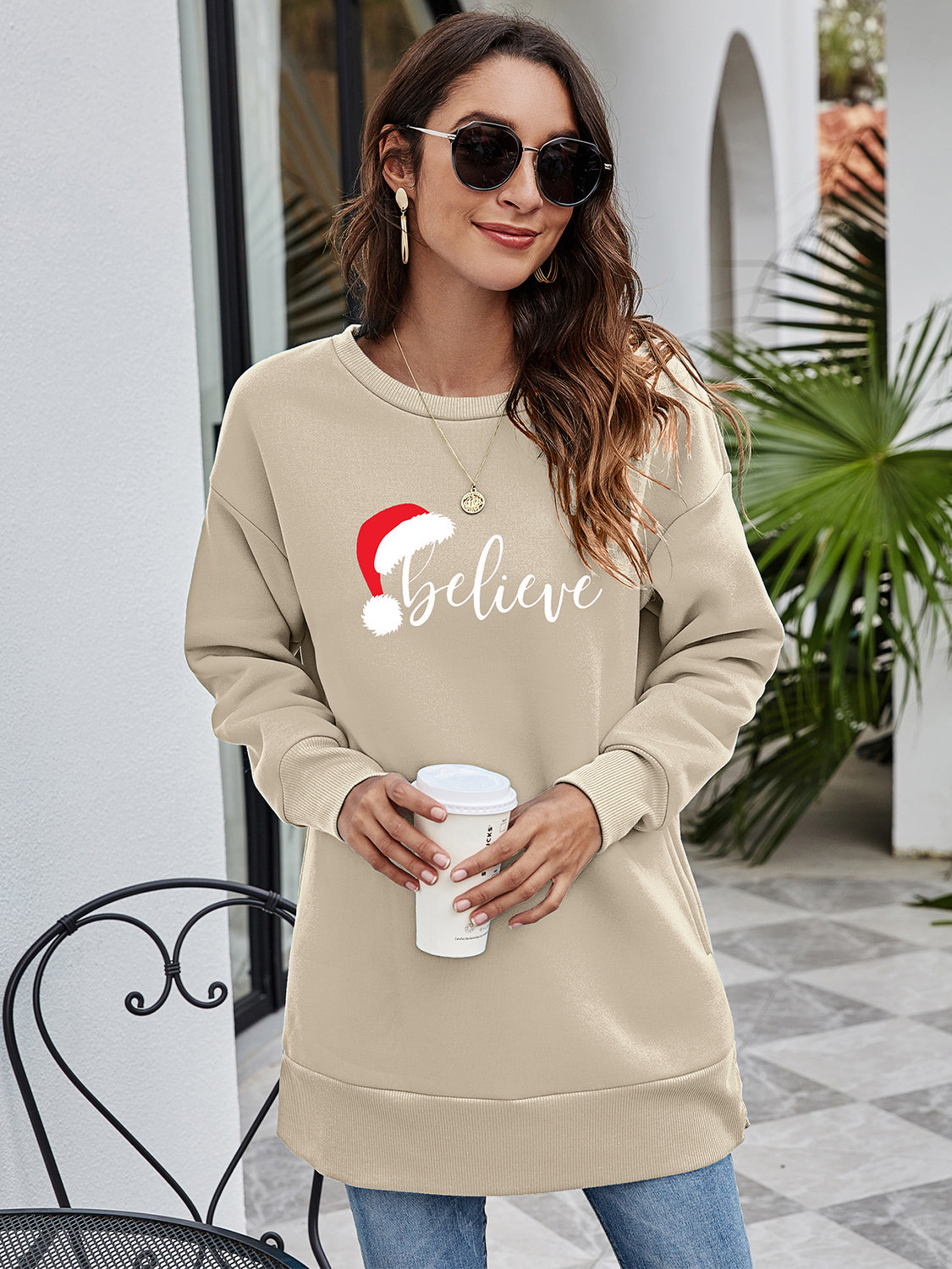 BELIEVE – Tunika-Sweatshirt mit Grafik