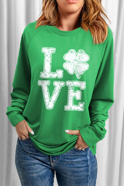 Sudadera con cuello redondo y trébol de la suerte LOVE