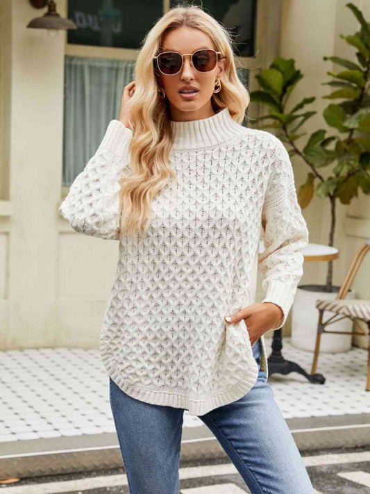 Mock Neck Slit Sweater