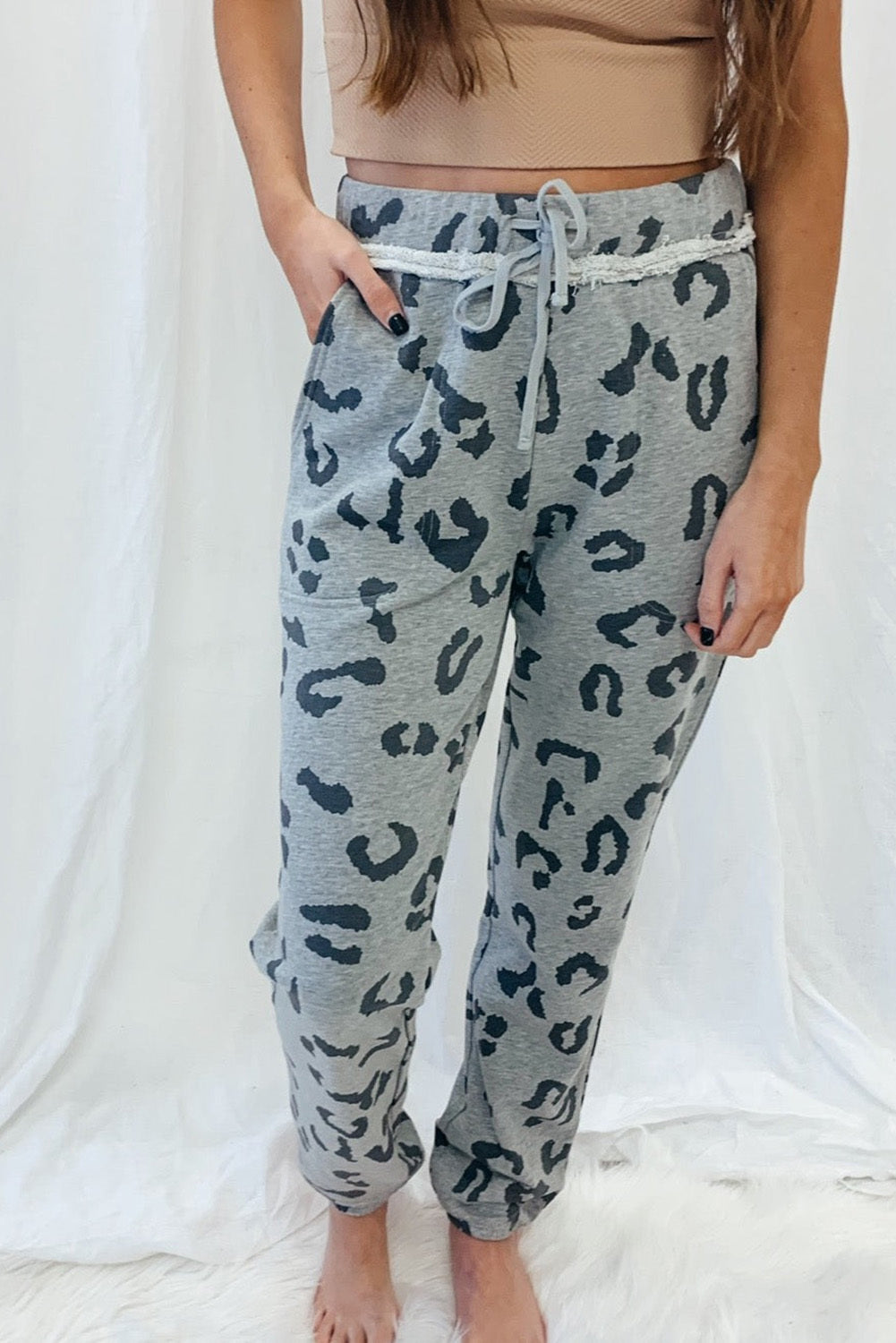 Leopard Drawstring Joggers with Pockets