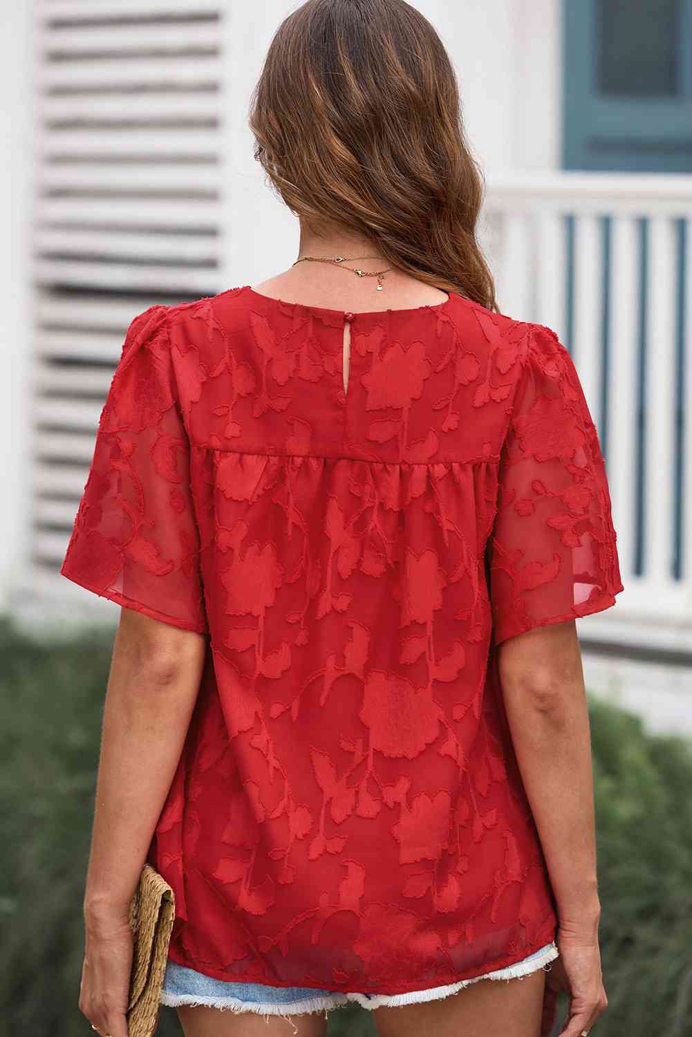 Bluse mit Rundhalsausschnitt und Puffärmeln